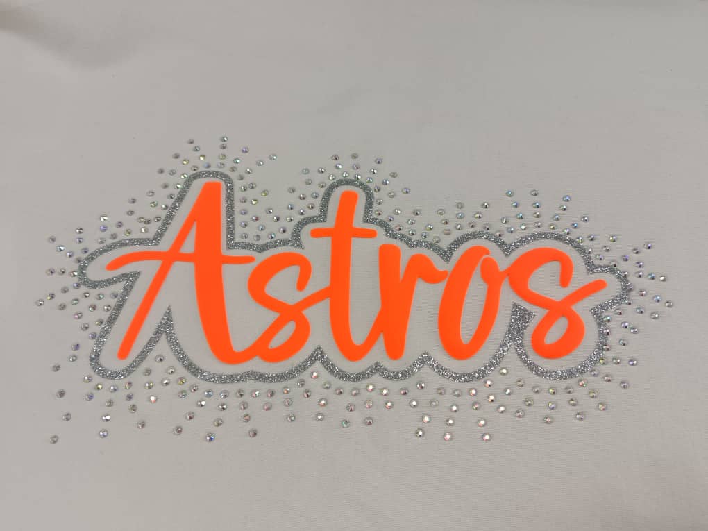 Astros Glitter/Puff/Rhinestone XL Iron-On Patch - Texas Transfers and Designs