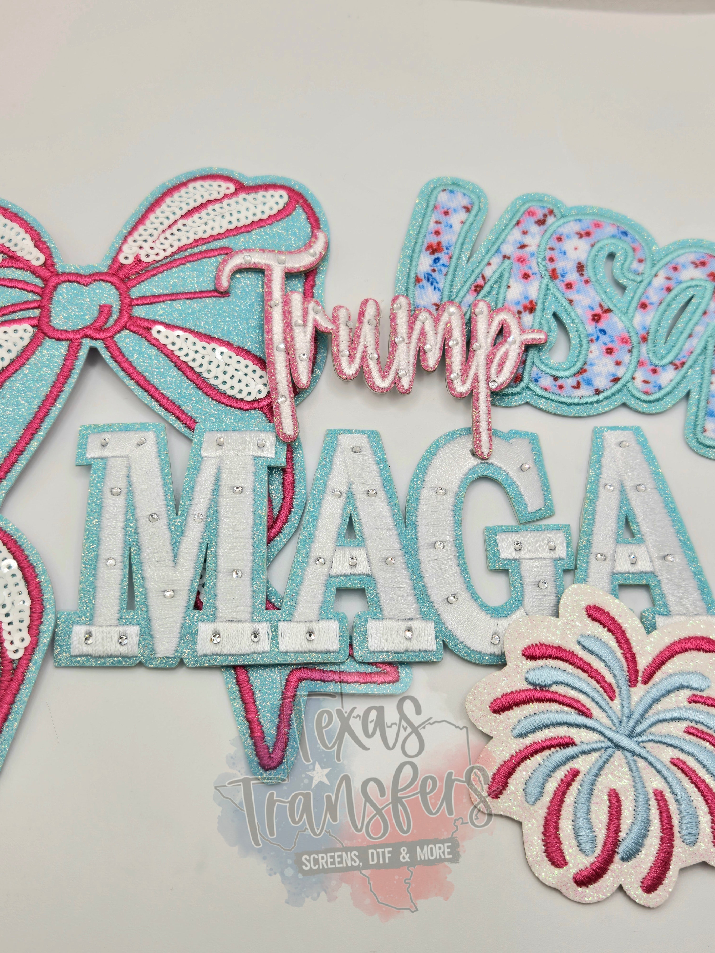 Pink Trump Rhinestone Iron-On PATCH - Texas Transfers and Designs