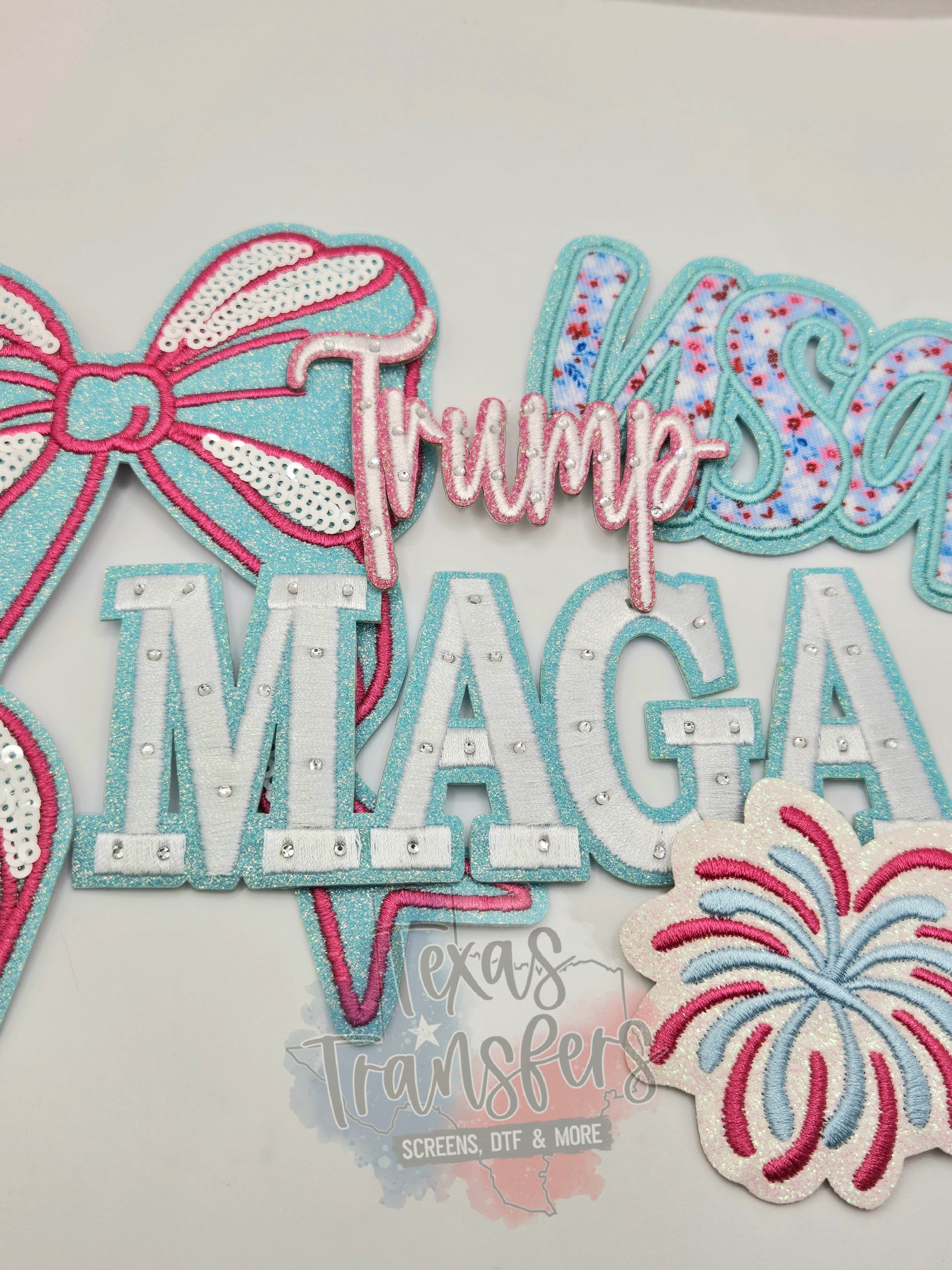 Pink Trump Rhinestone Iron-On PATCH - Texas Transfers and Designs