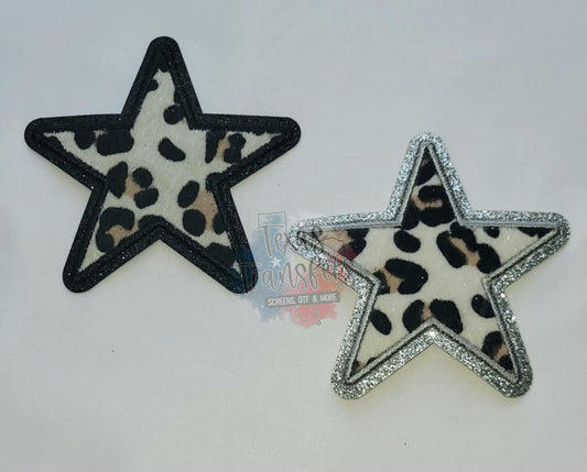 Glitter Leopard Star Iron-On Patch