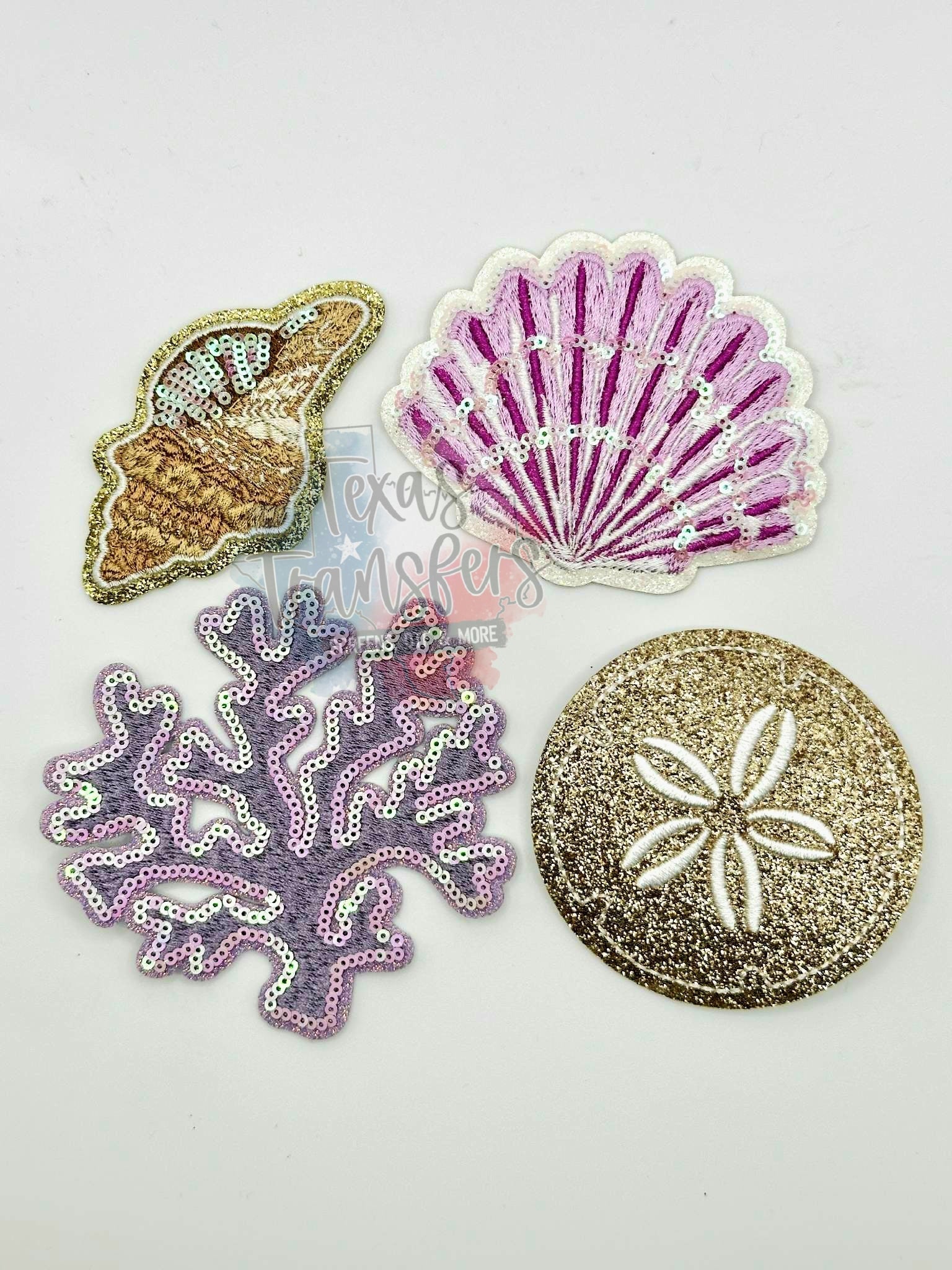 Glitter Sand Dollar Iron-On PATCH - Texas Transfers and Designs