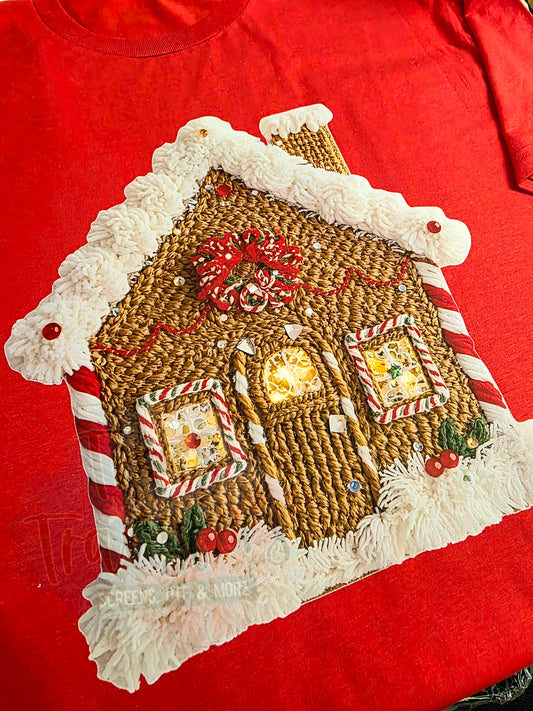 Faux Yarn Gingerbread House DTF - Texas Transfers and Designs