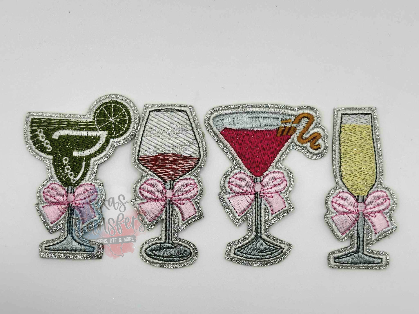 Bow/Glitter Drinks (Multiple Options) Iron-On PATCH - Texas Transfers and Designs