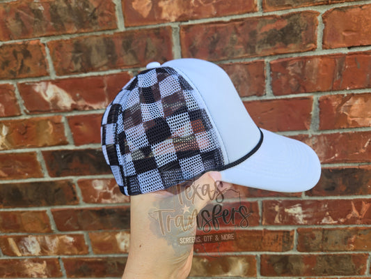 RESTOCK Arriving 8/8 White Checker Trucker Hat - Texas Transfers and Designs