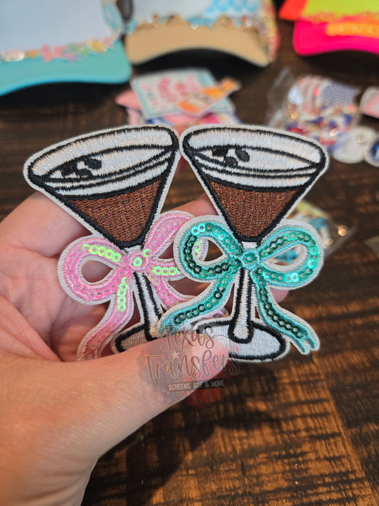 Martini Sequin Bow Iron-On PATCH