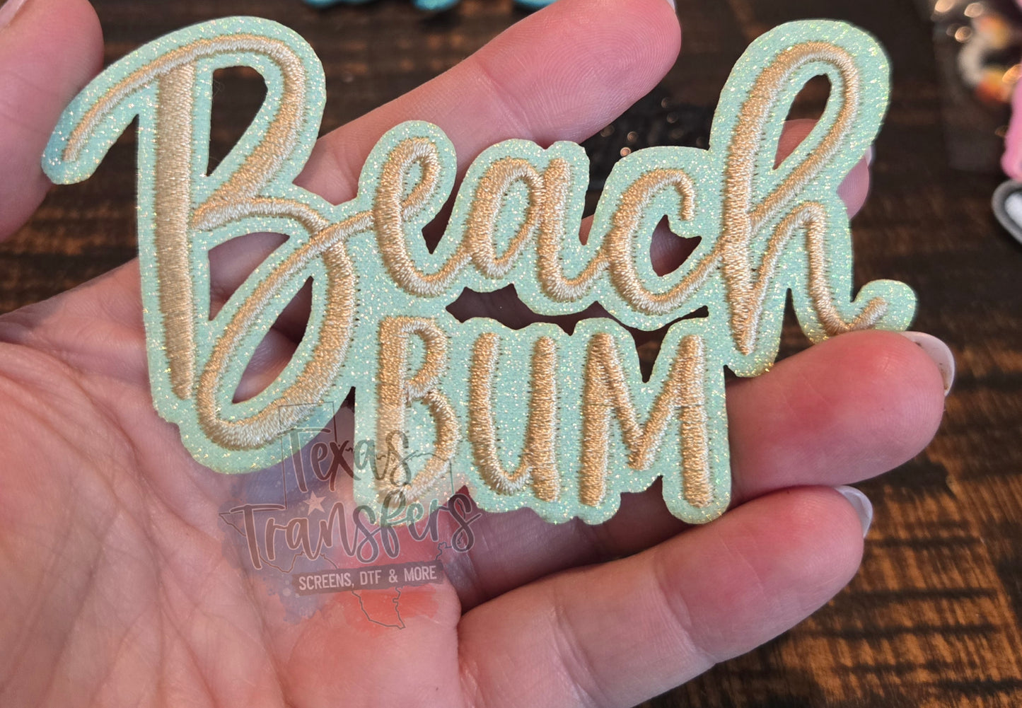 Beach Bum (Mint Glitter) Iron-On PATCH