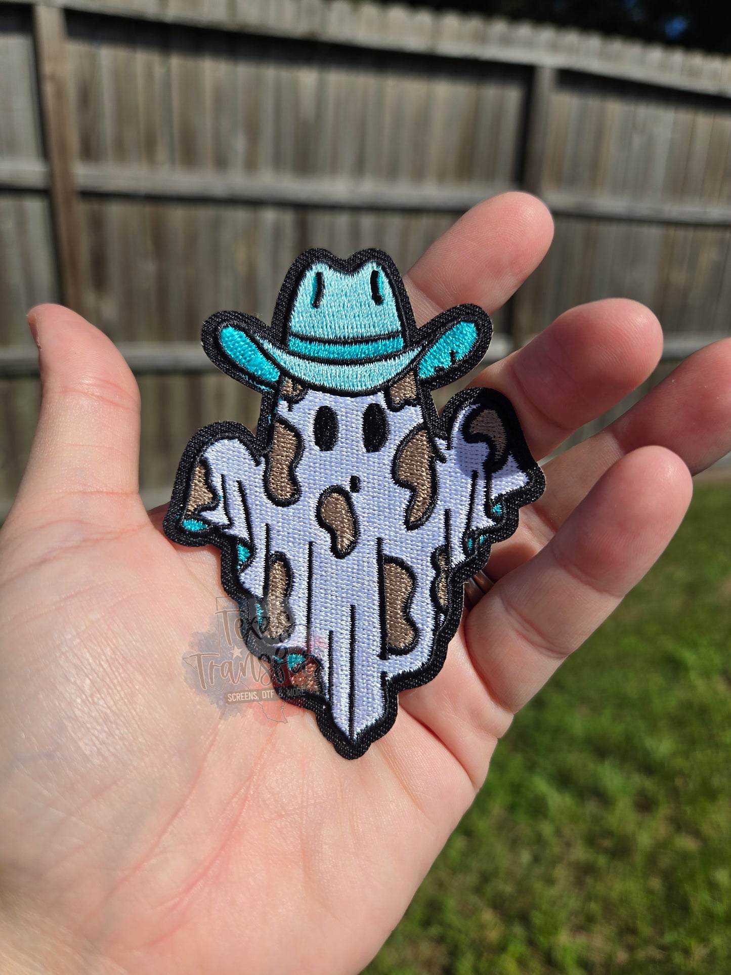 Cow Ghost Iron-On PATCH - Texas Transfers and Designs