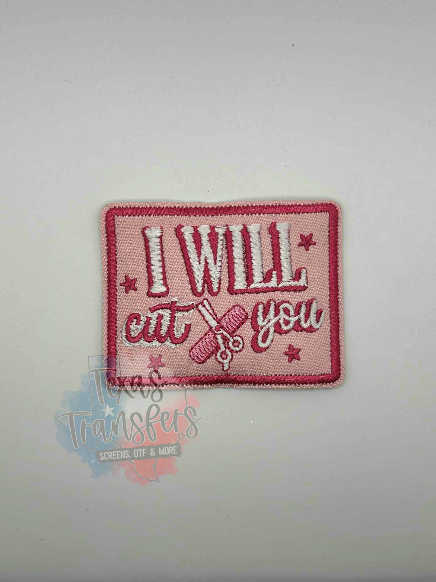 I Will Cut You (Hair Dresser) Iron-On PATCH - Texas Transfers and Designs