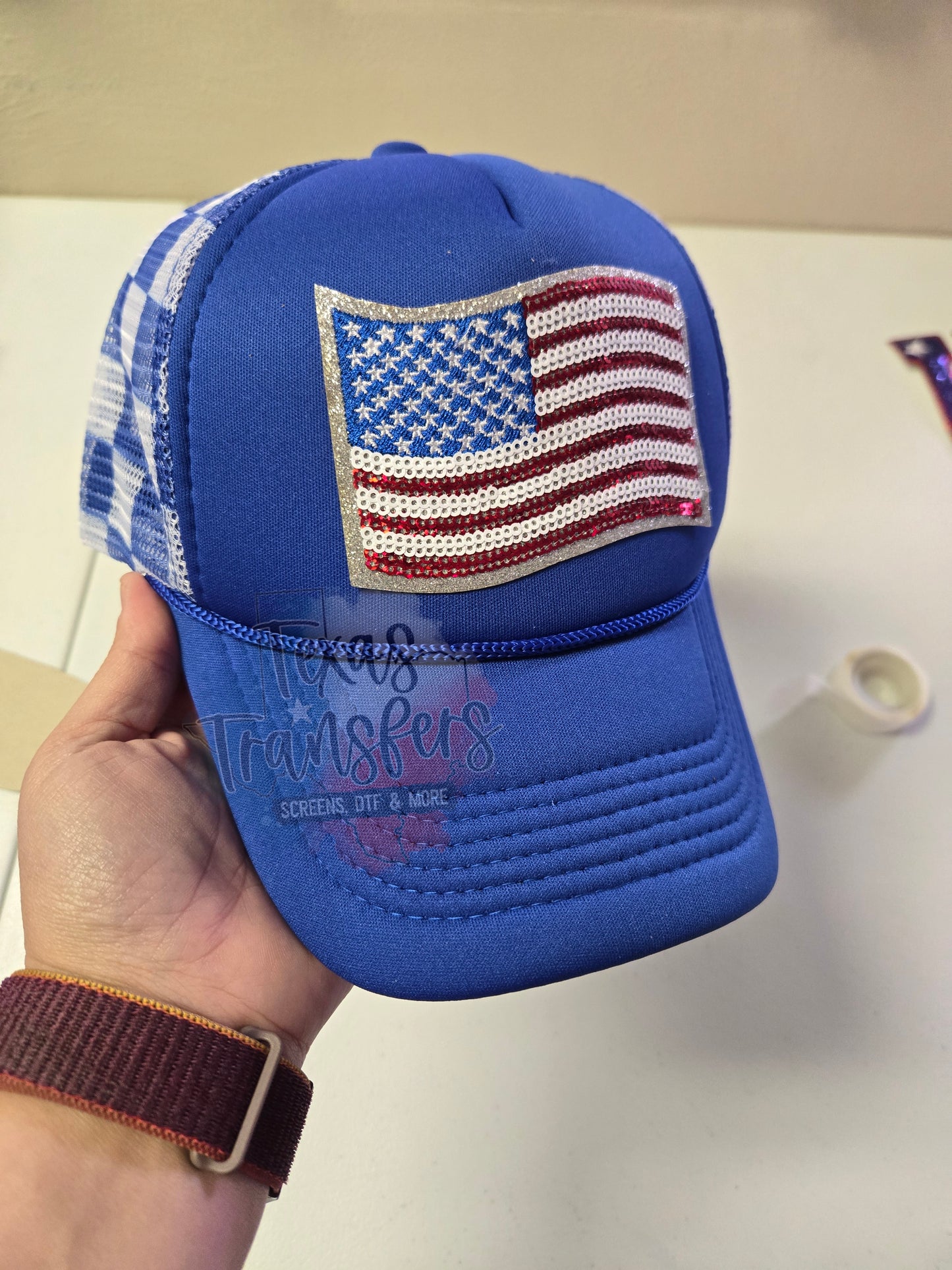 American Flag Sequin/Glitter Iron-On PATCH - Texas Transfers and Designs