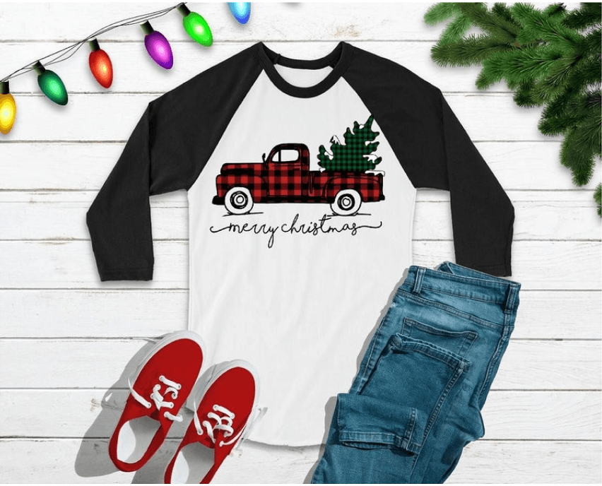 Merry Christmas Plaid Truck - Texas Transfers and Designs