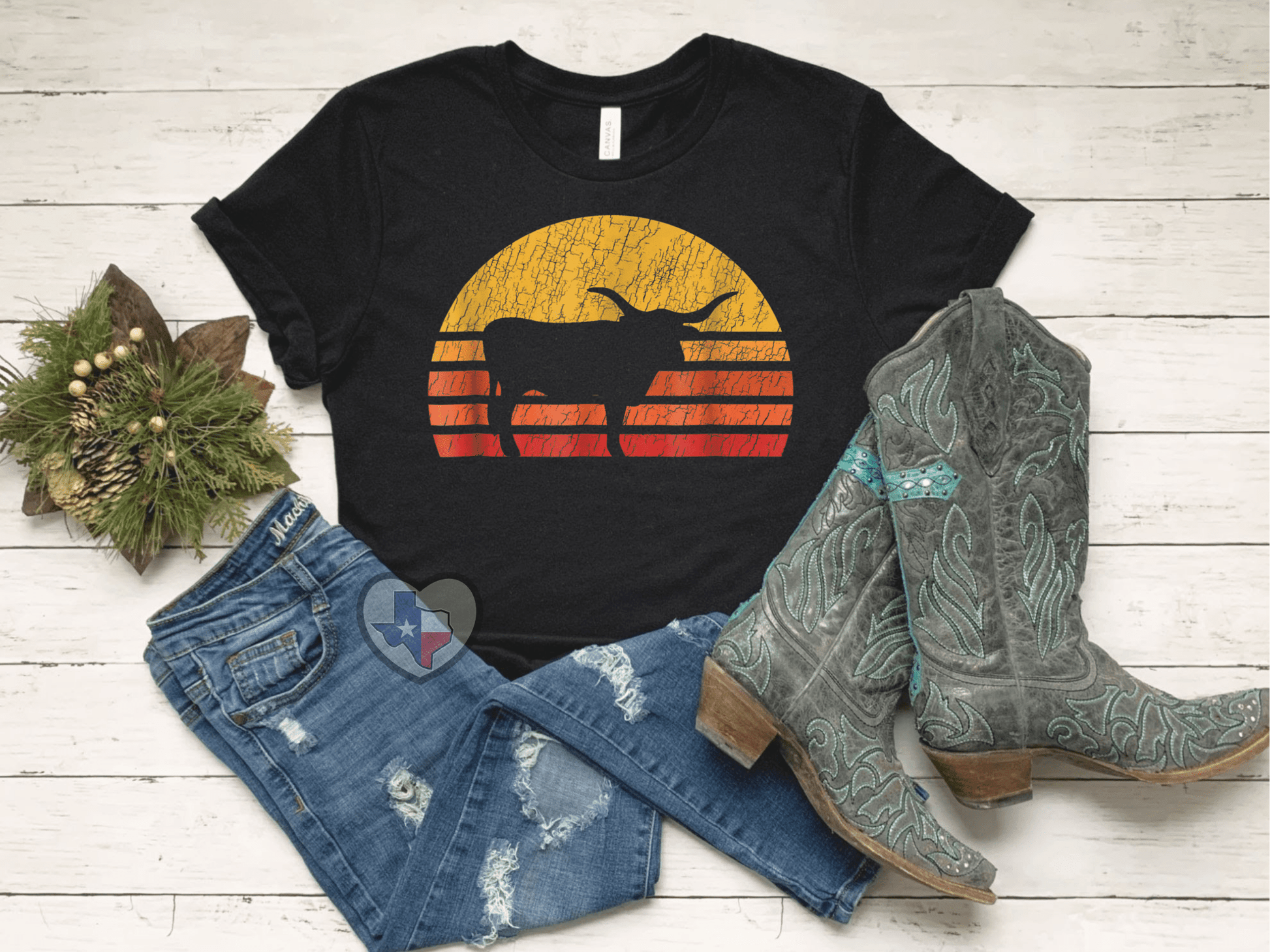 Sunset Bull Retro HIGH HEAT - Texas Transfers and Designs
