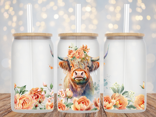 Highland Cow Roses UV Cup Wrap - Texas Transfers and Designs