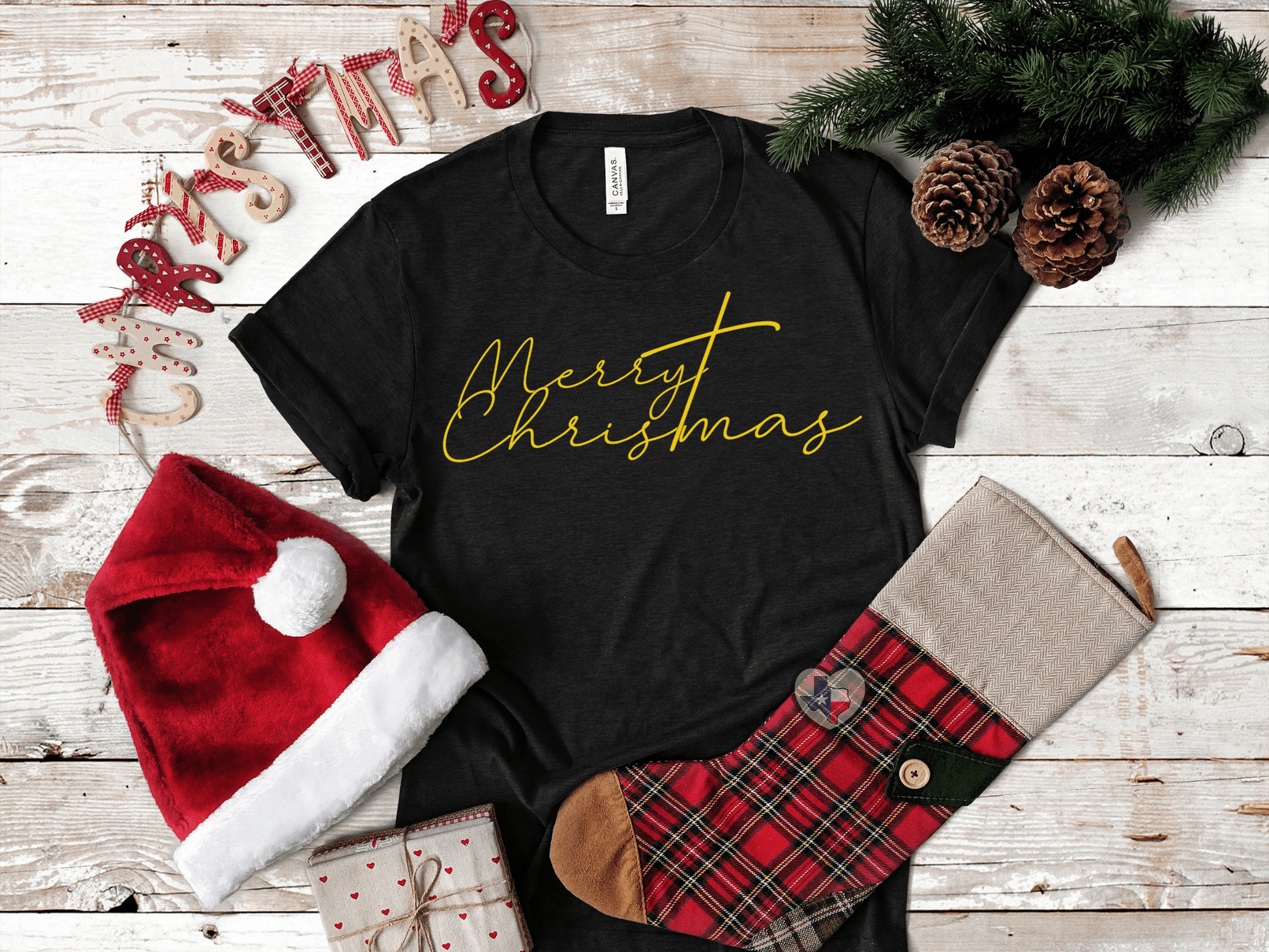 Merry Christmas - Metallic GOLD - Texas Transfers and Designs